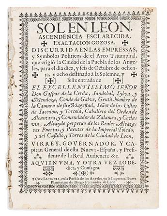 (MEXICAN IMPRINT--PUEBLA.) Manuel de Valtierra. Sol en Leon, ascendencia esclarecida, exaltacion gozosa.                                         